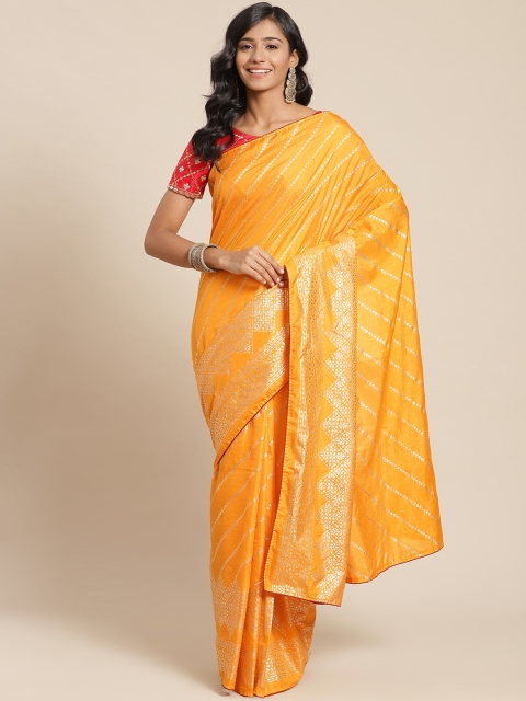 

SUTRAM Mustard Yellow Striped Art Silk Bagh Saree