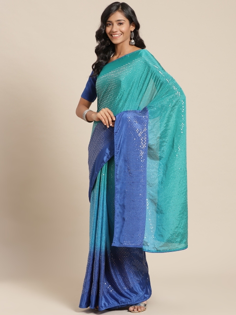 

SUTRAM Turquoise Blue Ombre Sequinned Saree