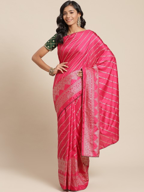 

SUTRAM Magenta & Golden Striped Art Silk Saree