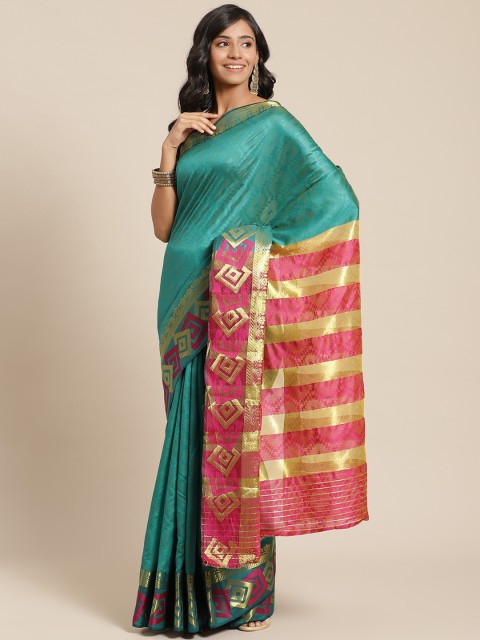 

SUTRAM Green & Pink Silk Blend Saree