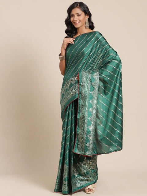 

SUTRAM Green & Golden Striped Art Silk Saree