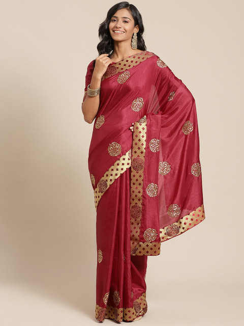 

SUTRAM Maroon & Golden Embroidered Art Silk Saree
