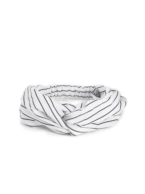 

FOREVER 21 Women White & Black Striped Twisted Hairband