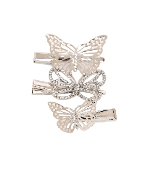 

FOREVER 21 Women Set of 3 Silver-Toned Butterfly Hair Clip