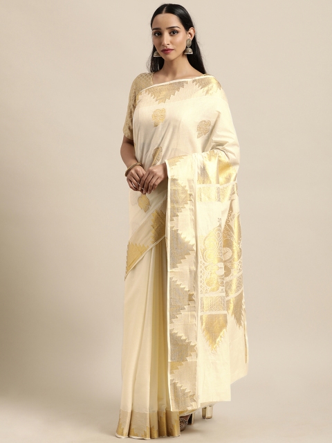 

Thara Saree Off White & Golden Ethnic Motifs Pure Cotton Kasavu Sarees