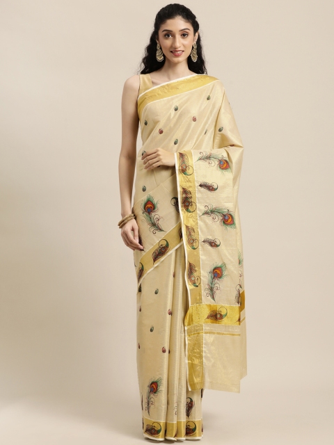 

Thara Saree Off White Ethnic Motifs Zari Pure Cotton Kasavu Sarees