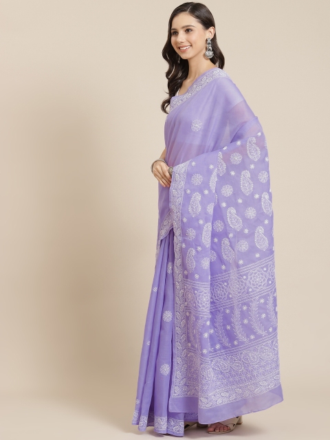 

ADA Lavender & White Sustainable Chikankari Hand Embroidered Saree