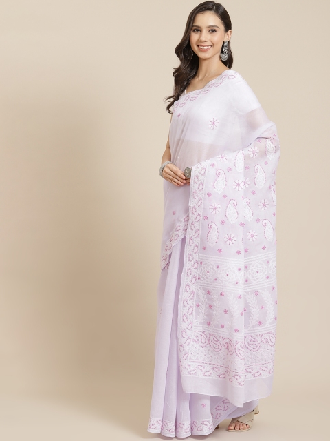 

ADA Mauve Sustainable Chikankari Embroidered Handloom Handloom Saree