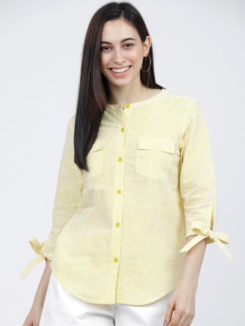 

Tokyo Talkies Women White& Yellow Striped Casual Shirt
