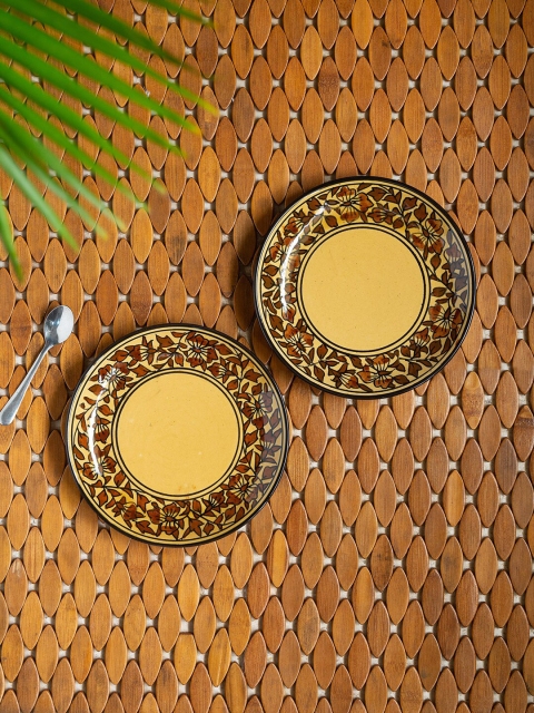 

ExclusiveLane Brown & Yellow 2 Pieces Handcrafted & Hand Painted Ceramic Quarter Plates
