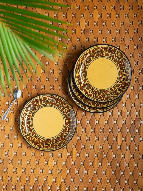 

ExclusiveLane Brown & Yellow 4 Pieces Handcrafted and Hand Painted Ceramic Quarter Plates