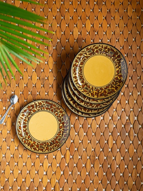 

ExclusiveLane Brown & Yellow 6 Pieces Handpainted Ceramic Quarter Plates