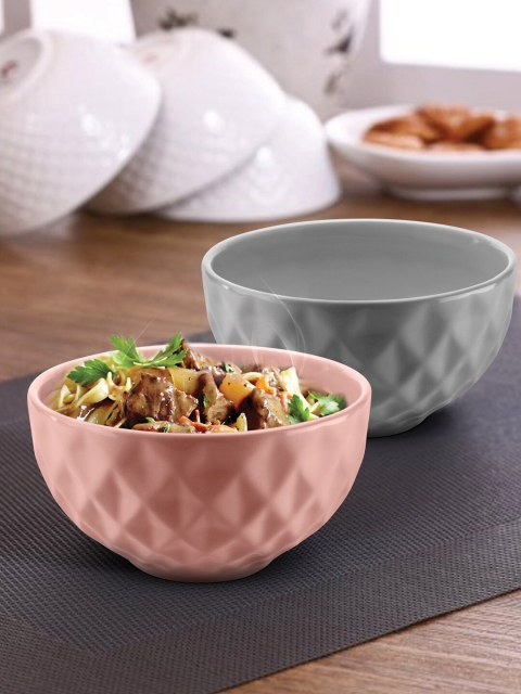 

URBAN CHEF Set Of 2 Prism Handcrafted Ceramic Bowls, Peach