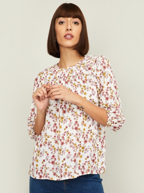 

Fame Forever by Lifestyle White Floral Regular Top