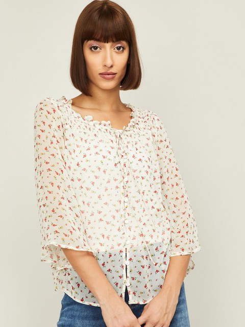 

Fame Forever by Lifestyle Off White Floral Regular Top