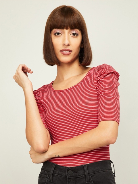 

Fame Forever by Lifestyle Red Striped Fitted Top