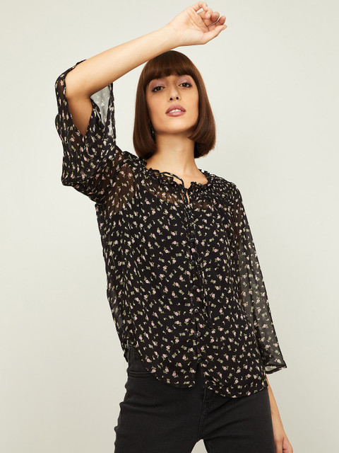 

Fame Forever by Lifestyle Navy Blue Floral Regular Top