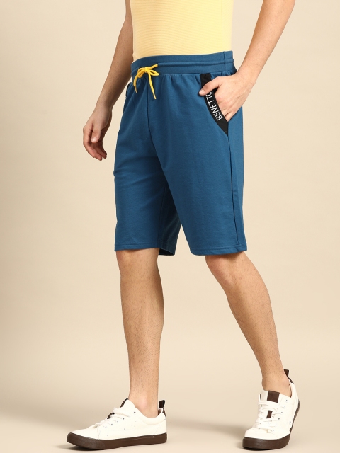 

United Colors of Benetton Men Teal Blue Solid Mid-Rise Regular Shorts