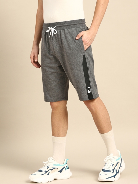 

United Colors of Benetton Men Charcoal Grey Solid Mid-Rise Regular Shorts