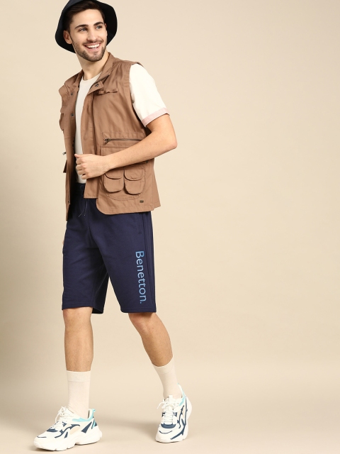 

United Colors of Benetton Men Navy Blue Solid Mid-Rise Regular Shorts