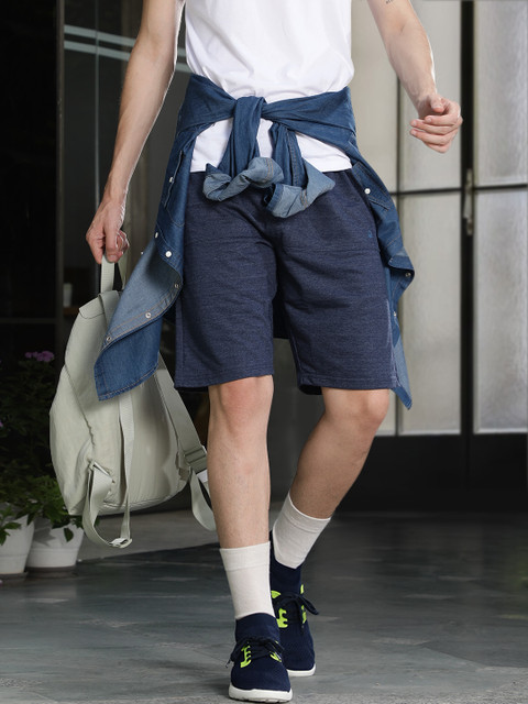

United Colors of Benetton Men Navy Blue Solid Mid-Rise Regular Shorts