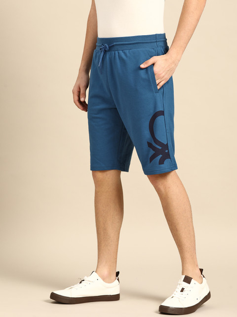 

United Colors of Benetton Men Teal Blue Solid Mid-Rise Regular Shorts