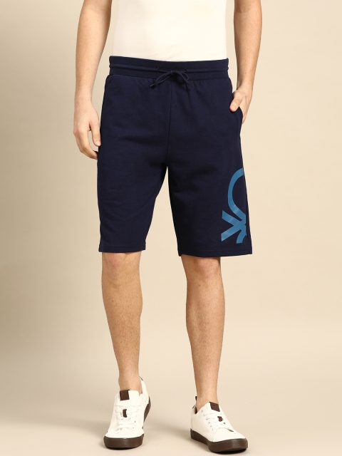 

United Colors of Benetton Men Navy Blue Brand Logo Regular Shorts