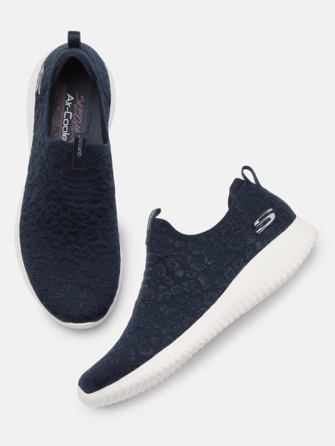 

Skechers Women Navy Blue Ultra Flex- Wild Journey Textured Slip-On Sneakers
