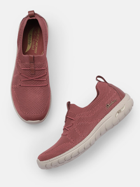 

Skechers Women Rose-Coloured Arch Fit Flex Slip-On Sneakers