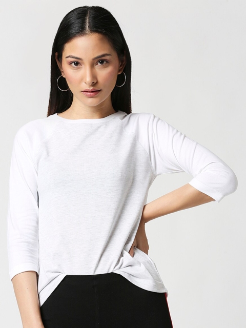

Bewakoof Women White Round Neck Slim Fit T-shirt