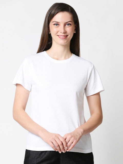 

Bewakoof Women White Solid Loose T-shirt