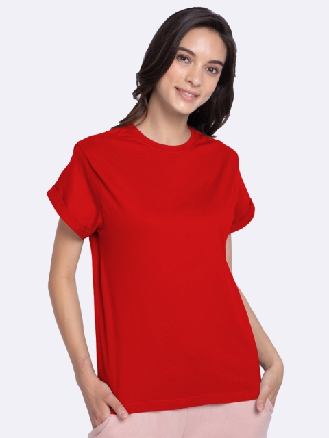 

Bewakoof Women Solid Loose T-shirt, Red