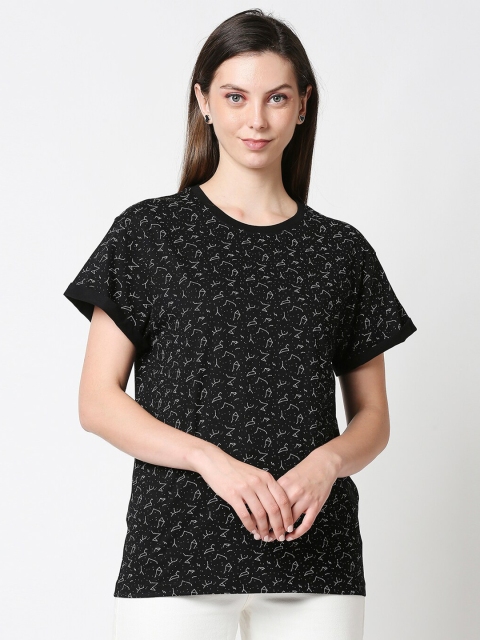

Bewakoof Women Black & White Printed Boyfriend T-Shirt