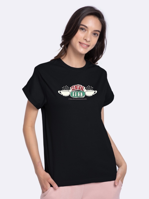 

Bewakoof Women Black & Green Friends Printed Loose T-shirt