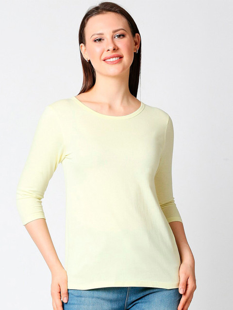 

Bewakoof Women Yellow Slim Fit T-shirt