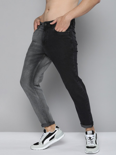 

Kook N Keech Men Black Carrot Slim Fit Heavy Fade Colourblocked Stretchable Jeans
