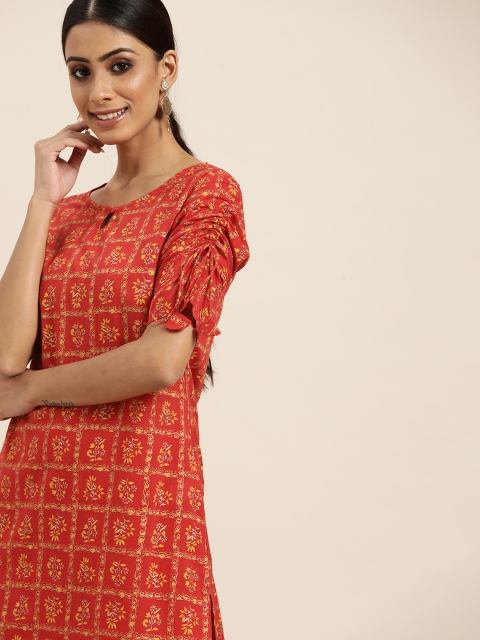 

Sangria Women Red & Golden Printed Pure Cotton Kurta with Trousers