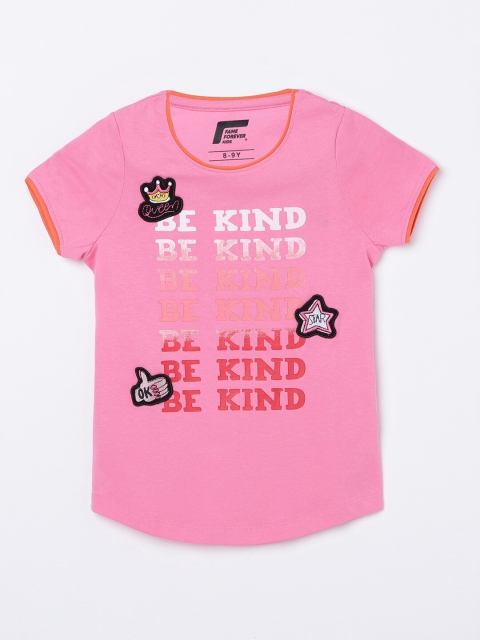 

Fame Forever by Lifestyle Girls Pink Typography Printed Applique T-shirt