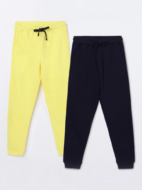 

Fame Forever by Lifestyle Boys Pack Of 2 Solid Cotton Joggers, Navy blue