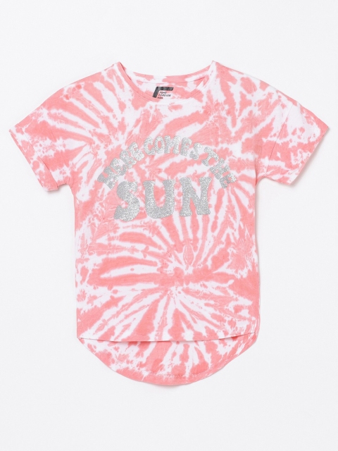 

Fame Forever by Lifestyle Girls Peach & White Tie and Dye Printed T-shirt