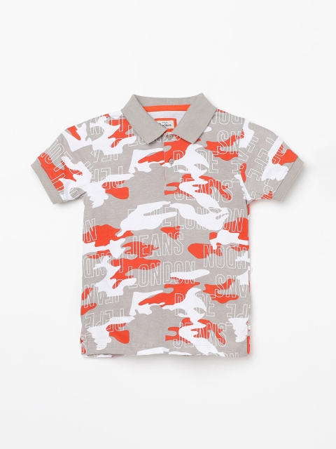 

Fame Forever by Lifestyle Girls Grey & Orange Camouflage Printed Polo Collar T-shirt