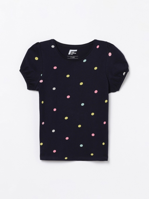 

Fame Forever by Lifestyle Girls Navy Blue & Pink Printed Puff Sleeves T-shirt