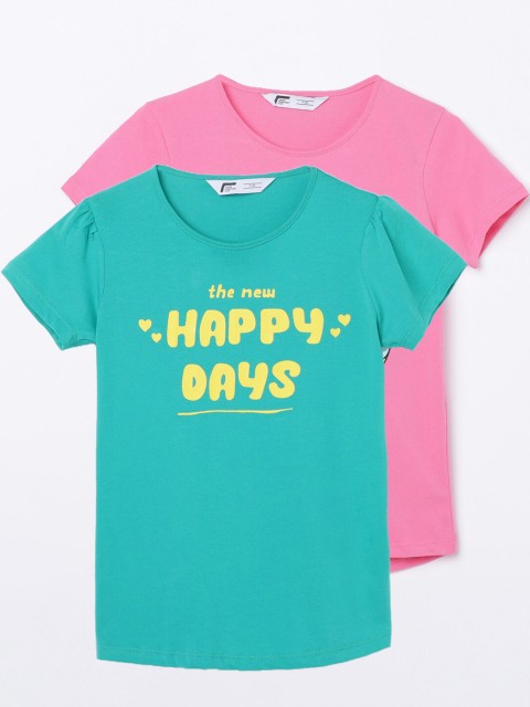 

Fame Forever by Lifestyle Girls Pink & Green Pack of 2 Printed T-shirts