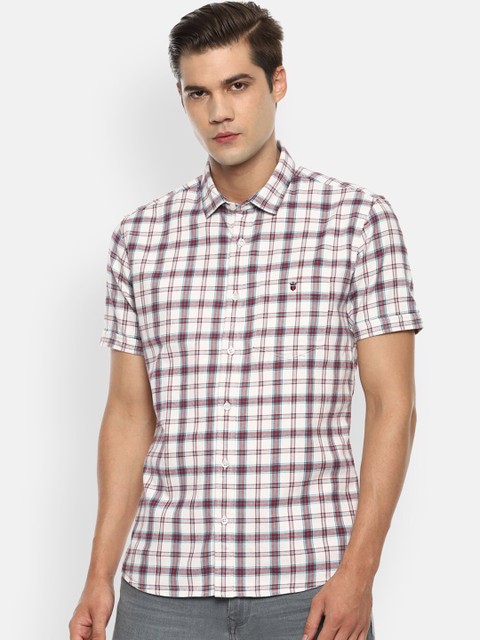 

Louis Philippe Jeans Men Cream-Coloured Slim Fit Checked Casual Shirt
