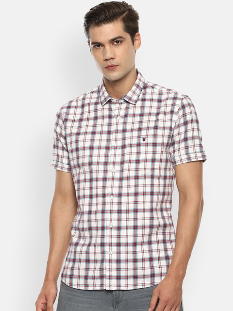 

Louis Philippe Jeans Men Cream-Coloured Slim Fit Checked Casual Shirt