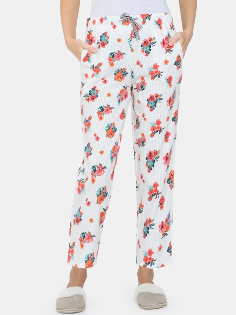

Bareblow Women White & Orange Printed Cotton Lounge Pants
