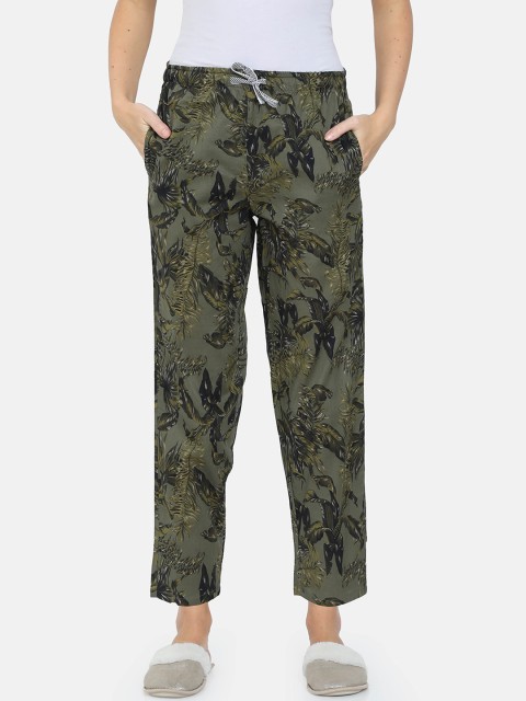 

Bareblow Women Green & Brown Printed Pure Cotton Lounge Pants