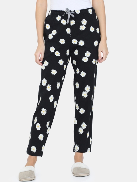 

Bareblow Women Black & White Floral Printed Cotton Lounge Pants