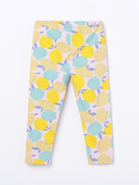 

Juniors by Lifestyle Girls Yellow & Turquoise Blue Printed Ankle-Length Cotton Leggings
