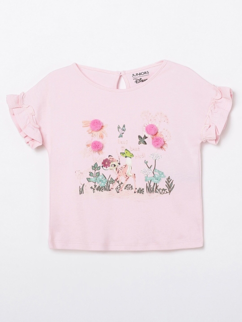 

Juniors by Lifestyle Girls Pink & Green Bambi Printed Regular Top